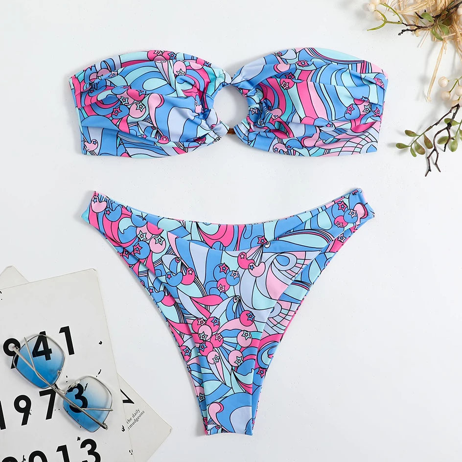 Maillot de bain bandeau floral sexy pour femme 2025 Maillots de bain féminins Ensemble de bikini string Tenue d’été de plage Maillots de bain