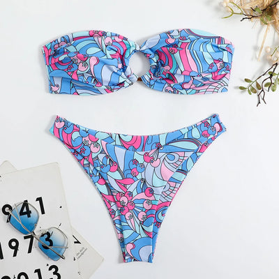 Maillot de bain bandeau floral sexy pour femme 2025 Maillots de bain féminins Ensemble de bikini string Tenue d’été de plage Maillots de bain