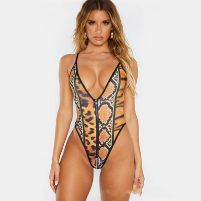 5XL One Piece Swimsuit Sexy Leopard Snakeskin Print Zipper plus Size Swimwear Women Bodysuit Bathing Suit Swim Wear Bikini