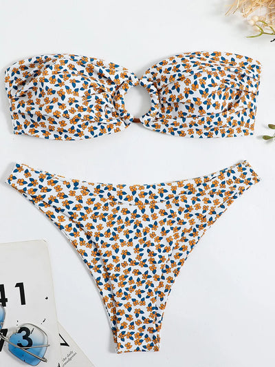 Sexy Floral Bikinis Bandeau Swimsuit for Woman 2025 Female Swimwear Women Thong Bikini Set Summer Swim Beach Wear Bathing Suits