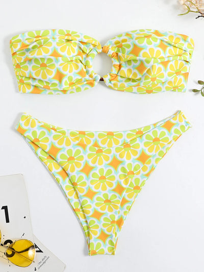 Sexy Floral Bikinis Bandeau Swimsuit for Woman 2025 Female Swimwear Women Thong Bikini Set Summer Swim Beach Wear Bathing Suits